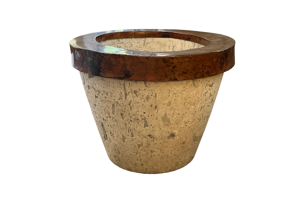 Stone Planter with Copper Rim - 18"